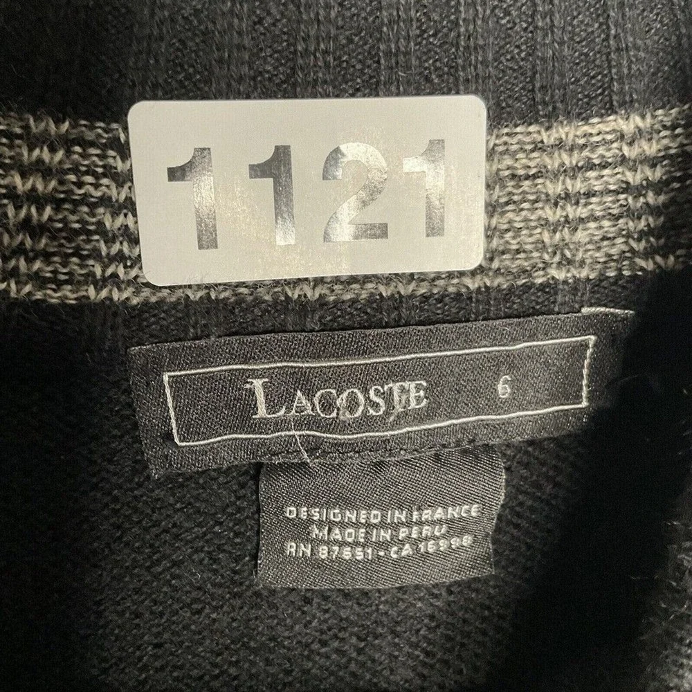 Lacoste‎ Black 1/4 Zip MockNeck Sweater Pullover Men 6/L Peru Cotton/Wool